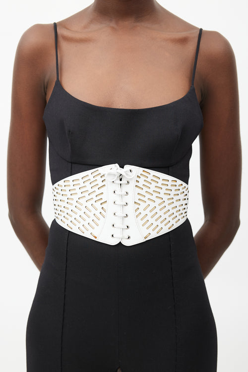 Alaïa White & Beige Leather Cut Out Corset Belt