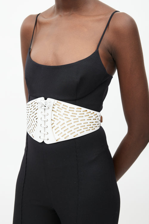 Alaïa White & Beige Leather Cut Out Corset Belt