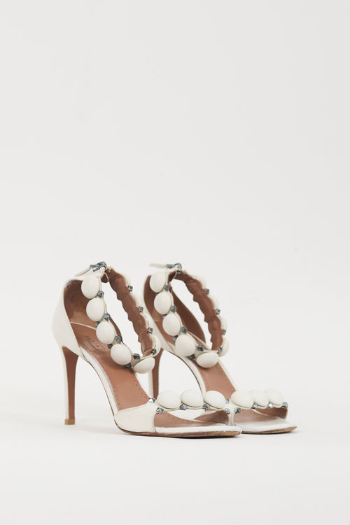 Alaïa White & Silver Leather Bombe Sandal