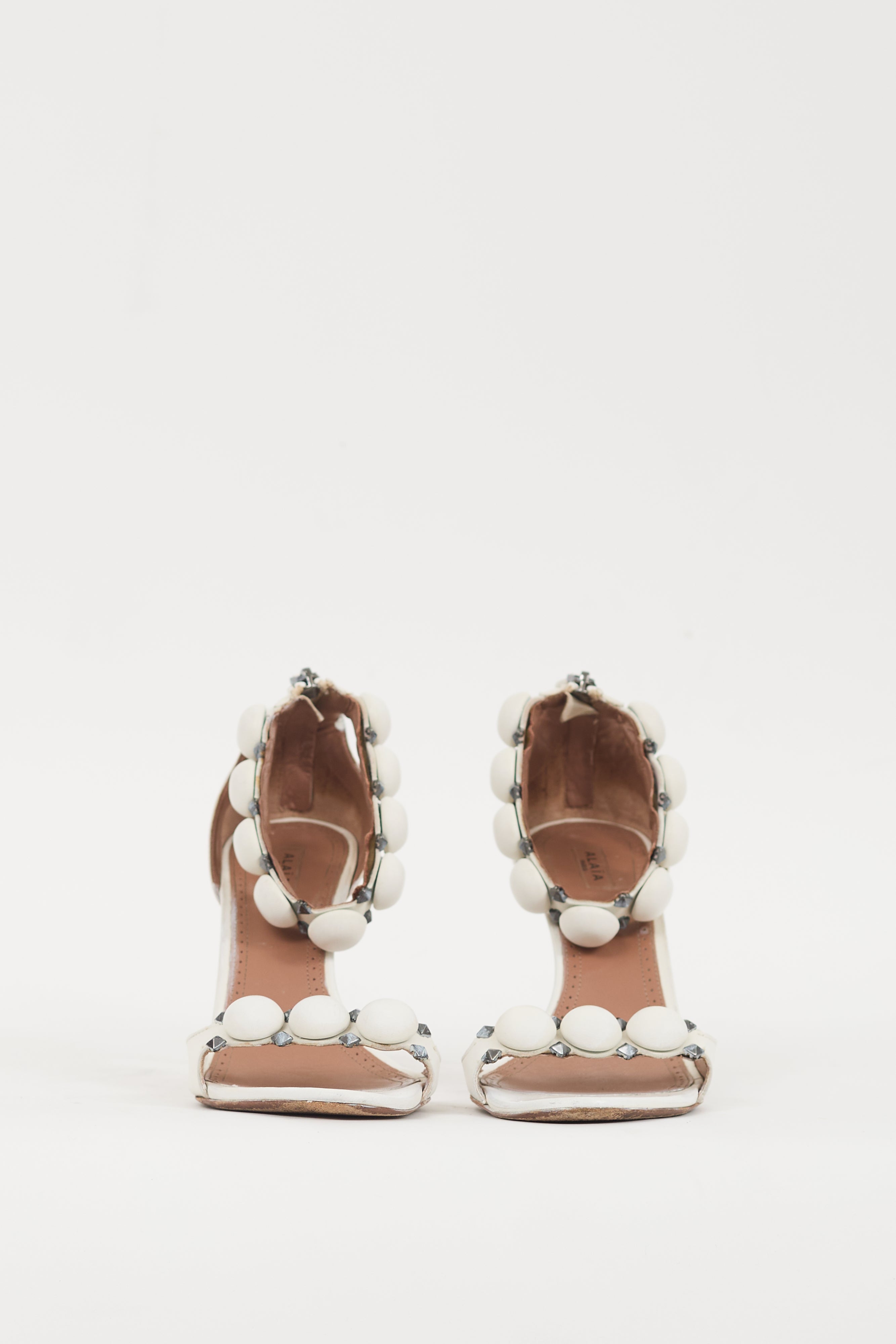 Alaïa White & Silver Leather Bombe Sandal
