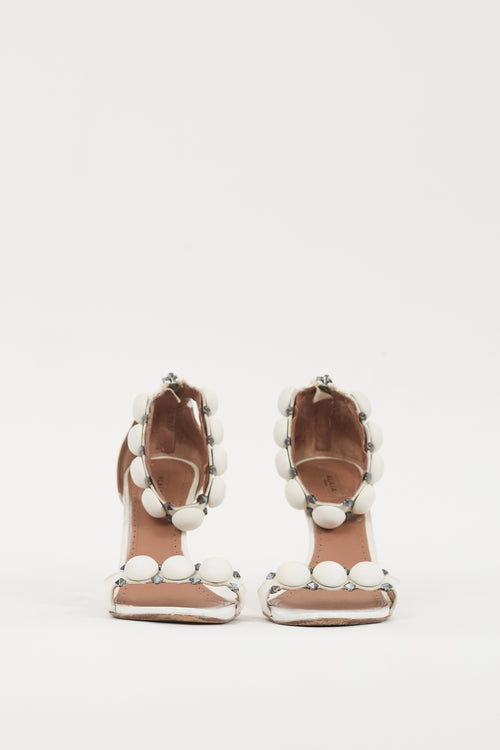 Alaïa White & Silver Leather Bombe Sandal