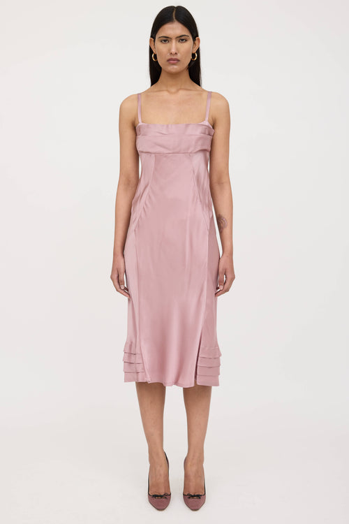 Alberta Ferretti Silk Panelled Pleated Dress