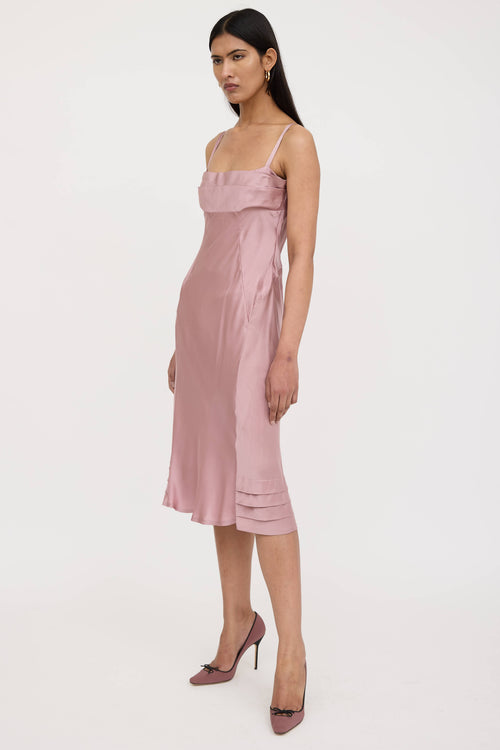 Alberta Ferretti Silk Panelled Pleated Dress