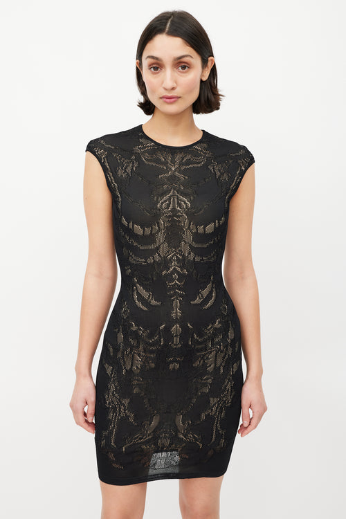 Alexander McQueen Black & Beige Lace Bodycon Dress