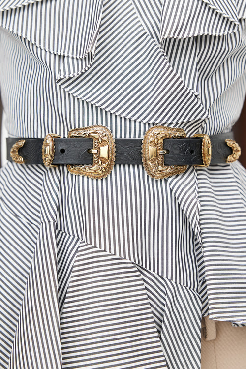 Alexander McQueen Black & Gold Western Double Buckle Belt