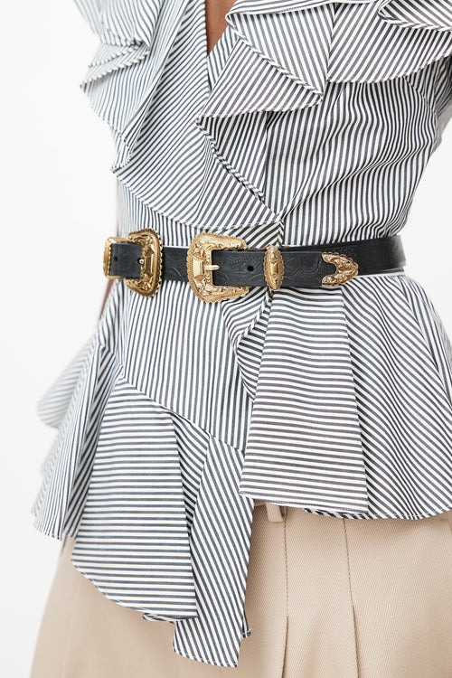 Alexander McQueen Black & Gold Western Double Buckle Belt