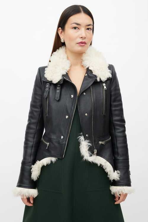 Alexander McQueen Black Leather & Shearling Biker Jacket