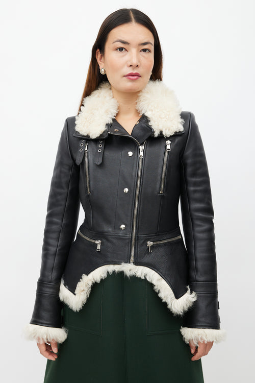 Alexander McQueen Black Leather & Shearling Biker Jacket