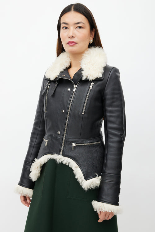 Alexander McQueen Black Leather & Shearling Biker Jacket