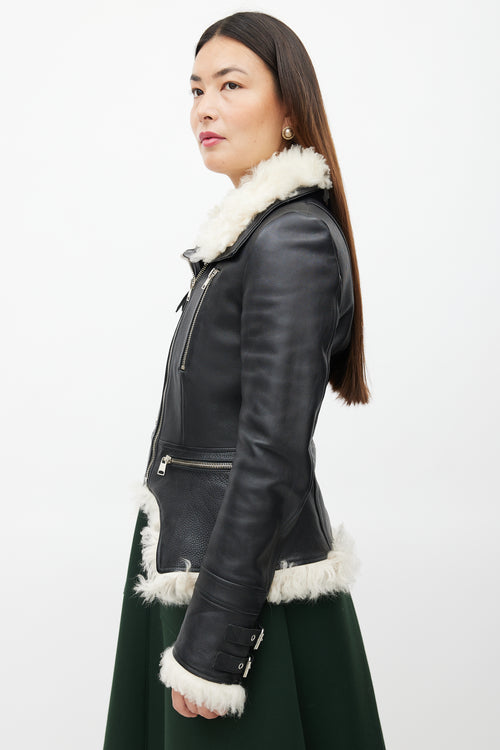 Alexander McQueen Black Leather & Shearling Biker Jacket