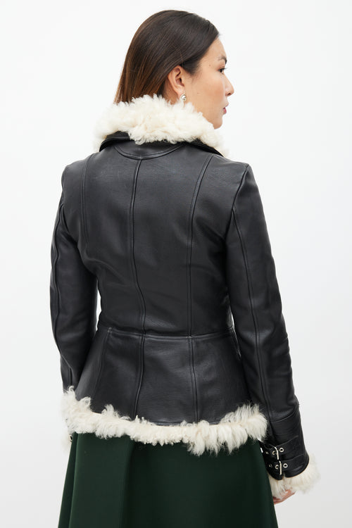 Alexander McQueen Black Leather & Shearling Biker Jacket