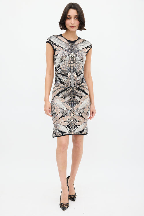 Alexander McQueen Black & Multi Silk Print Knit Dress