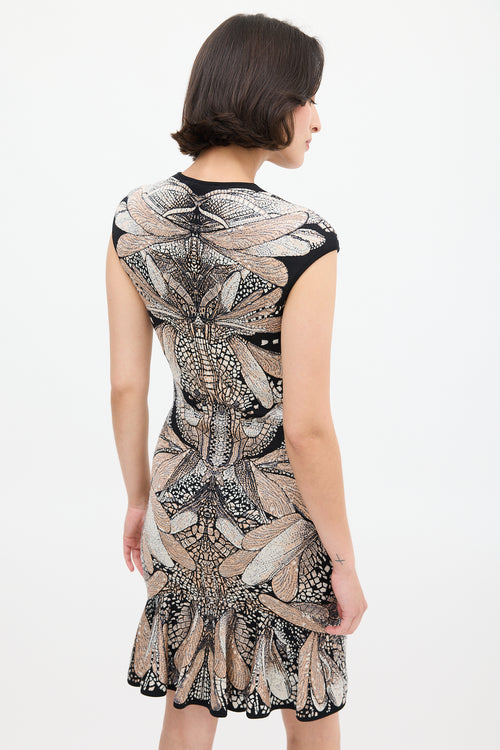 Alexander McQueen Black & Multi Silk Print Knit Dress