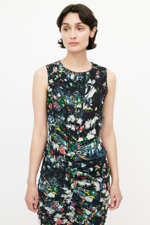Alexander McQueen Black & Multicolour Floral Smocked Dress