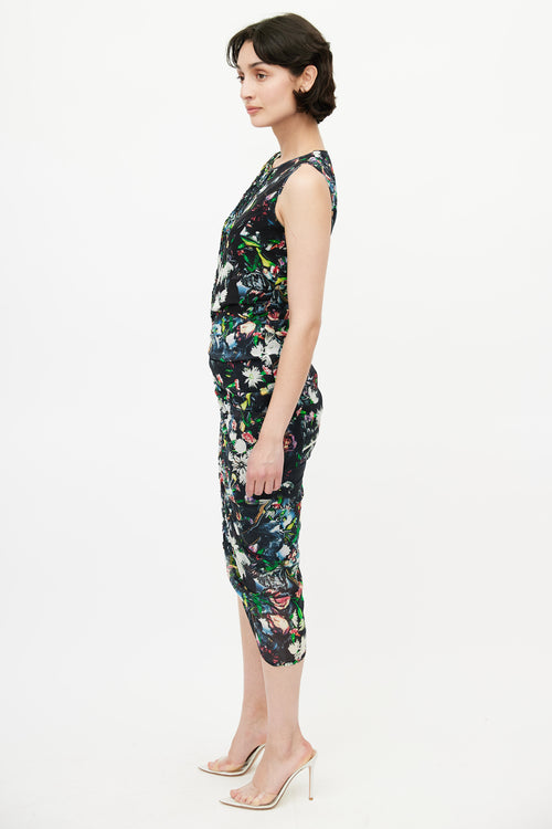 Alexander McQueen Black & Multicolour Floral Smocked Dress
