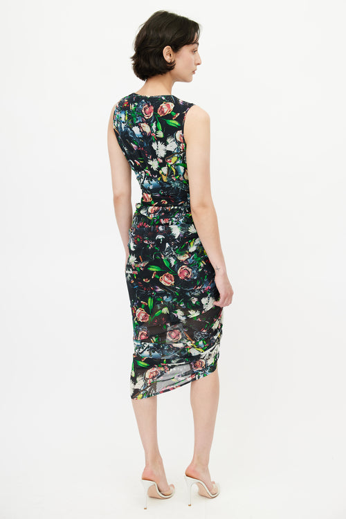 Alexander McQueen Black & Multicolour Floral Smocked Dress