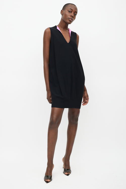 Alexander McQueen Black & Pink V-Neck Dress