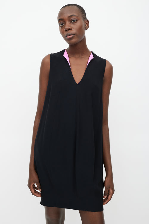 Alexander McQueen Black & Pink V-Neck Dress