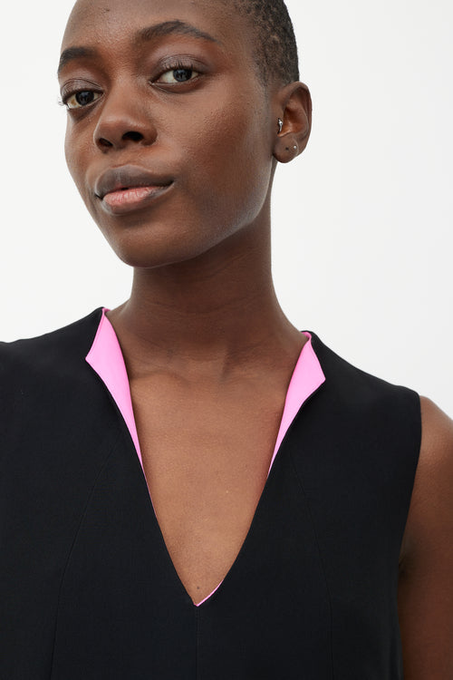 Alexander McQueen Black & Pink V-Neck Dress
