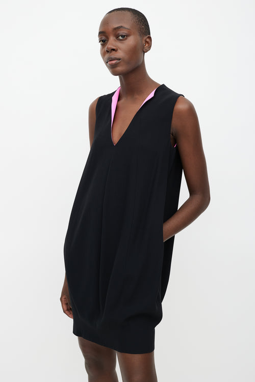 Alexander McQueen Black & Pink V-Neck Dress