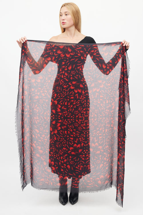 Alexander McQueen Black & Red Floral Scarf