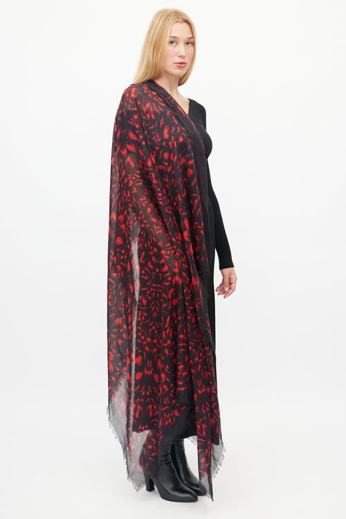 Alexander McQueen Black & Red Floral Scarf