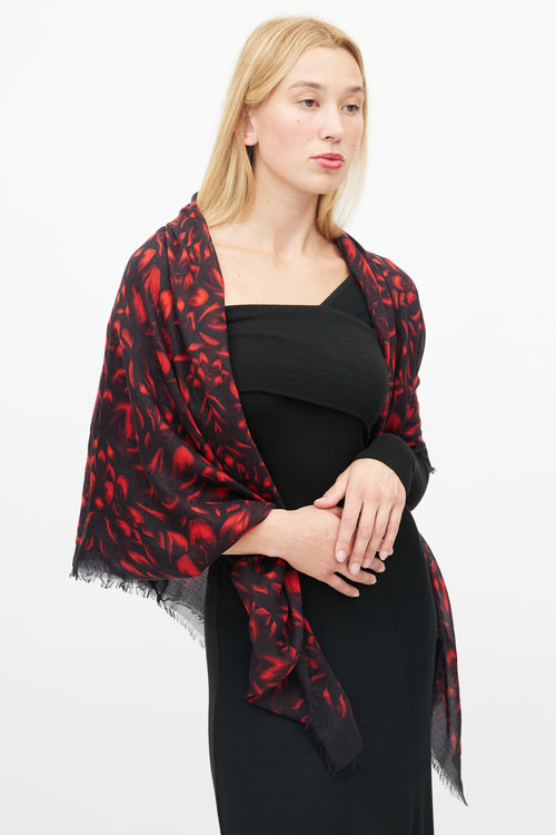Alexander McQueen Black & Red Floral Scarf