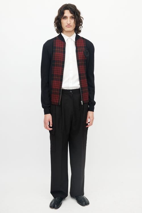 Alexander McQueen Black & Red Wool Plaid Front Jacket