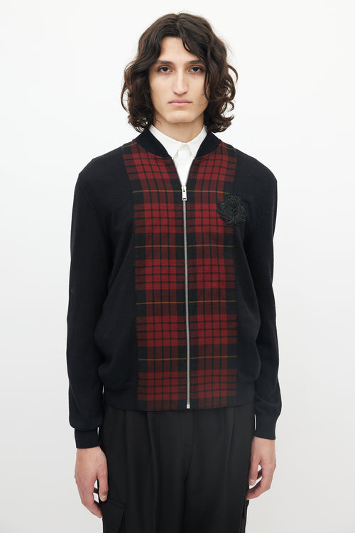 Alexander McQueen Black & Red Wool Plaid Front Jacket