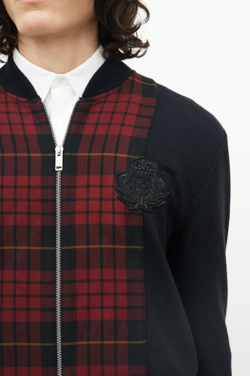 Alexander McQueen Black & Red Wool Plaid Front Jacket