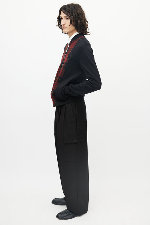 Alexander McQueen Black & Red Wool Plaid Front Jacket