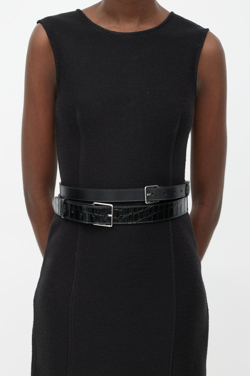 Alexander McQueen Black Smooth & Embossed Leather Wrap Belt
