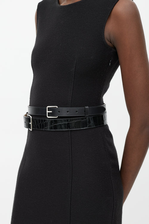 Alexander McQueen Black Smooth & Embossed Leather Wrap Belt