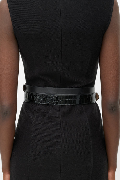 Alexander McQueen Black Smooth & Embossed Leather Wrap Belt