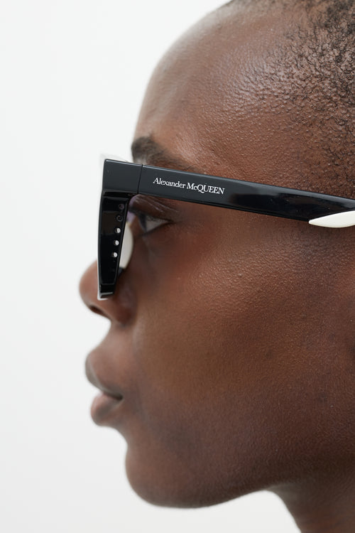 Alexander McQueen Black & White AM0295 Wayfarer Sunglasses