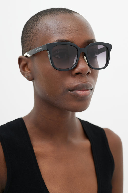 Alexander McQueen Black & White AM0295 Wayfarer Sunglasses