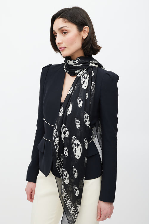 Alexander McQueen Black & White Silk Skull Print Scarf