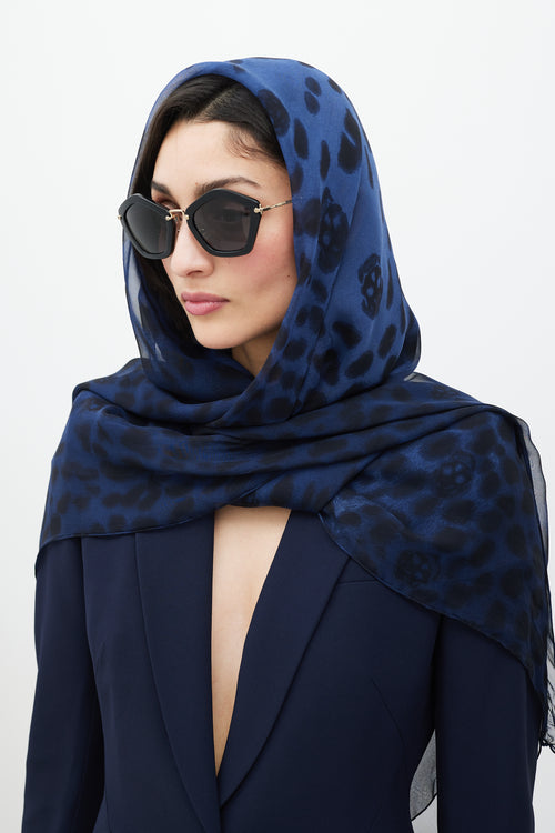 Alexander McQueen Navy & Black Silk Skull Scarf
