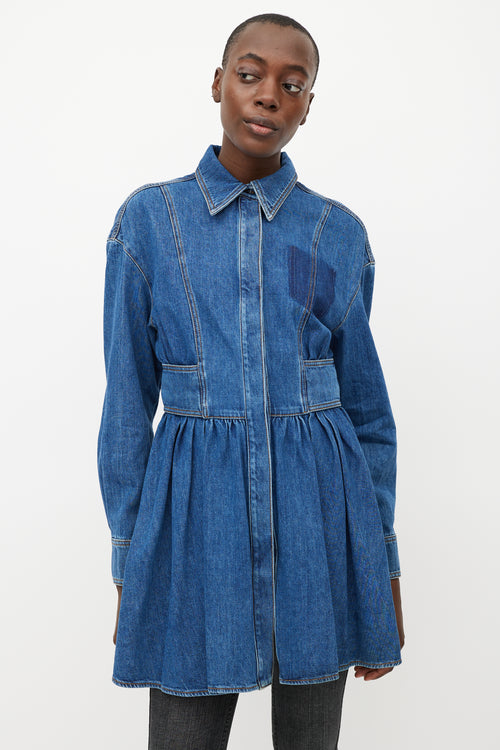 Alexander McQueen Blue Ruffled Denim Dress