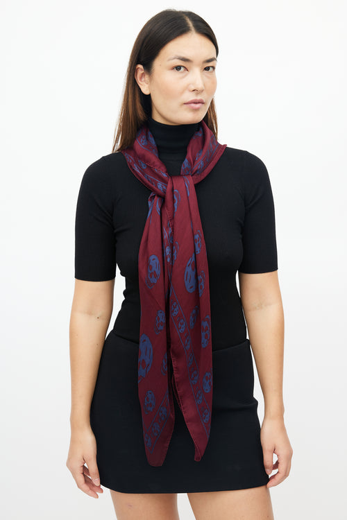 Alexander McQueen Burgundy & Blue Silk Skull Scarf