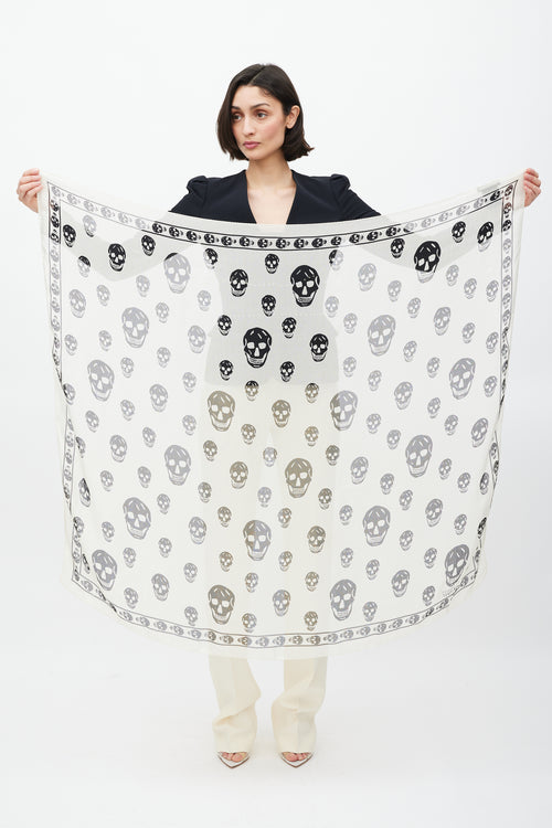 Alexander McQueen Cream & Black Silk Skull Print Scarf