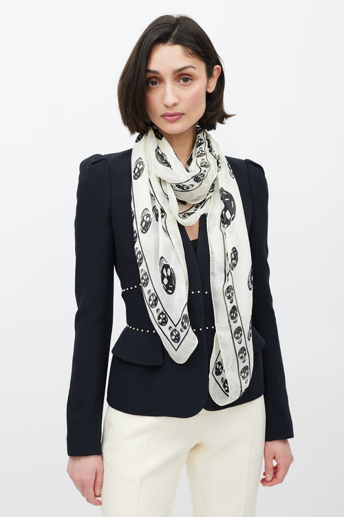 Alexander McQueen Cream & Black Silk Skull Print Scarf