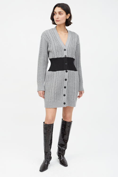 Alexander McQueen Grey & Black Cable Knit Sweater Dress