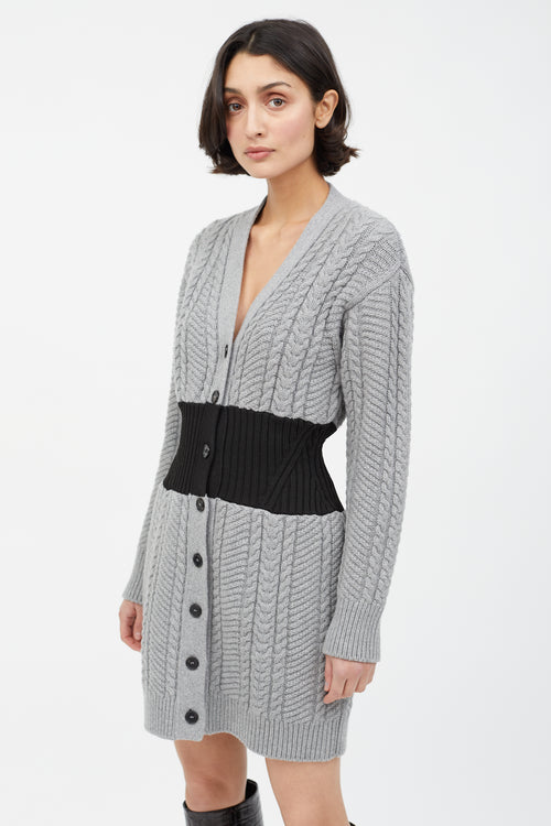 Alexander McQueen Grey & Black Cable Knit Sweater Dress