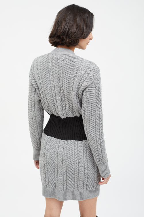 Alexander McQueen Grey & Black Cable Knit Sweater Dress