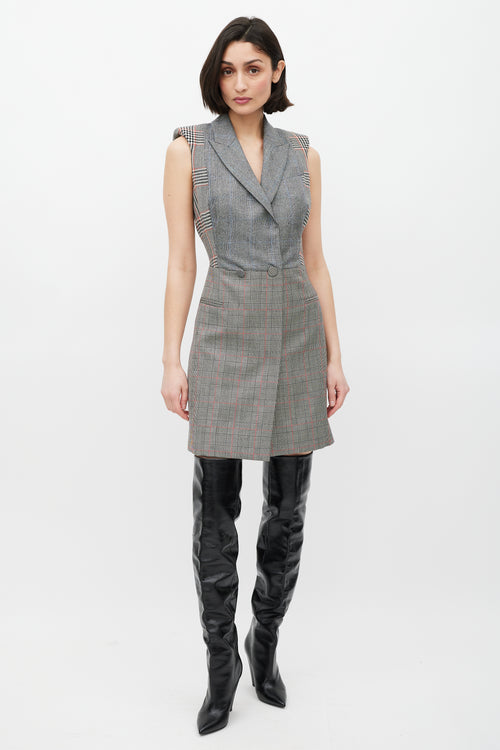 Alexander McQueen Grey & White Glen Check Blazer Dress