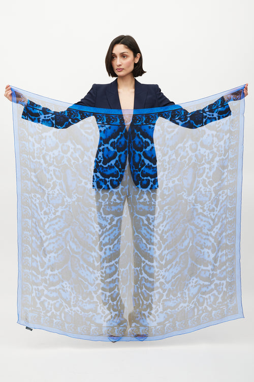 Alexander McQueen Blue & Black Silk Skull Scarf