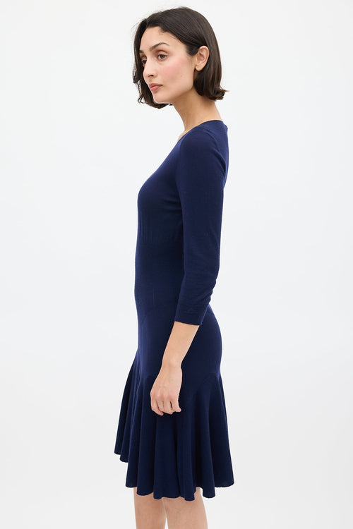 Alexander McQueen Navy Knit Cinched Waist Dress