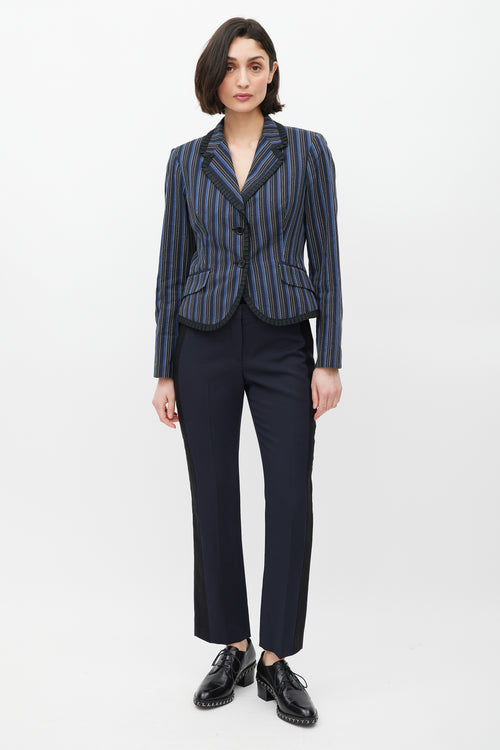 Alexander McQueen Navy & White Striped Ruffled Blazer