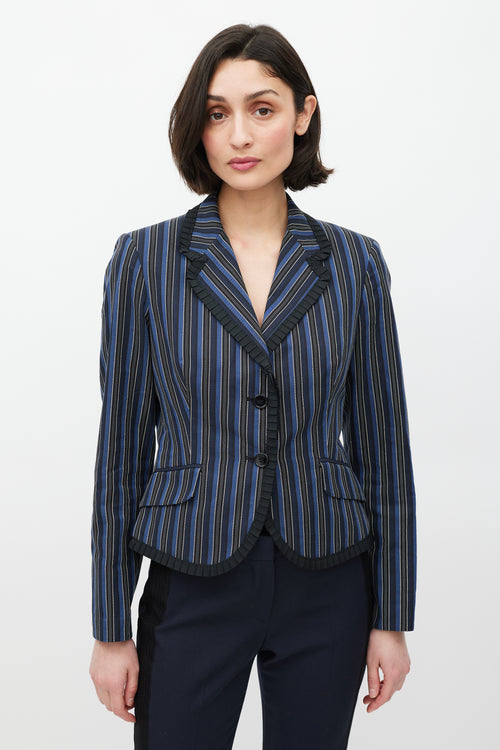 Alexander McQueen Navy & White Striped Ruffled Blazer